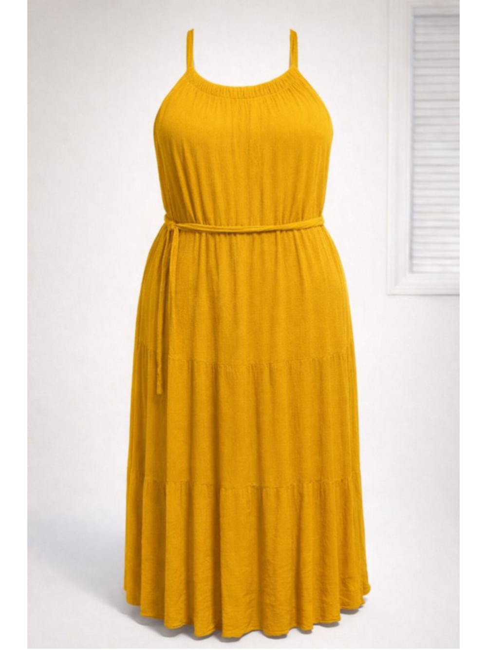 Glamour Mustard Yellow Halter Maxi Dress Tiered Tie Waist Plus Size 2X